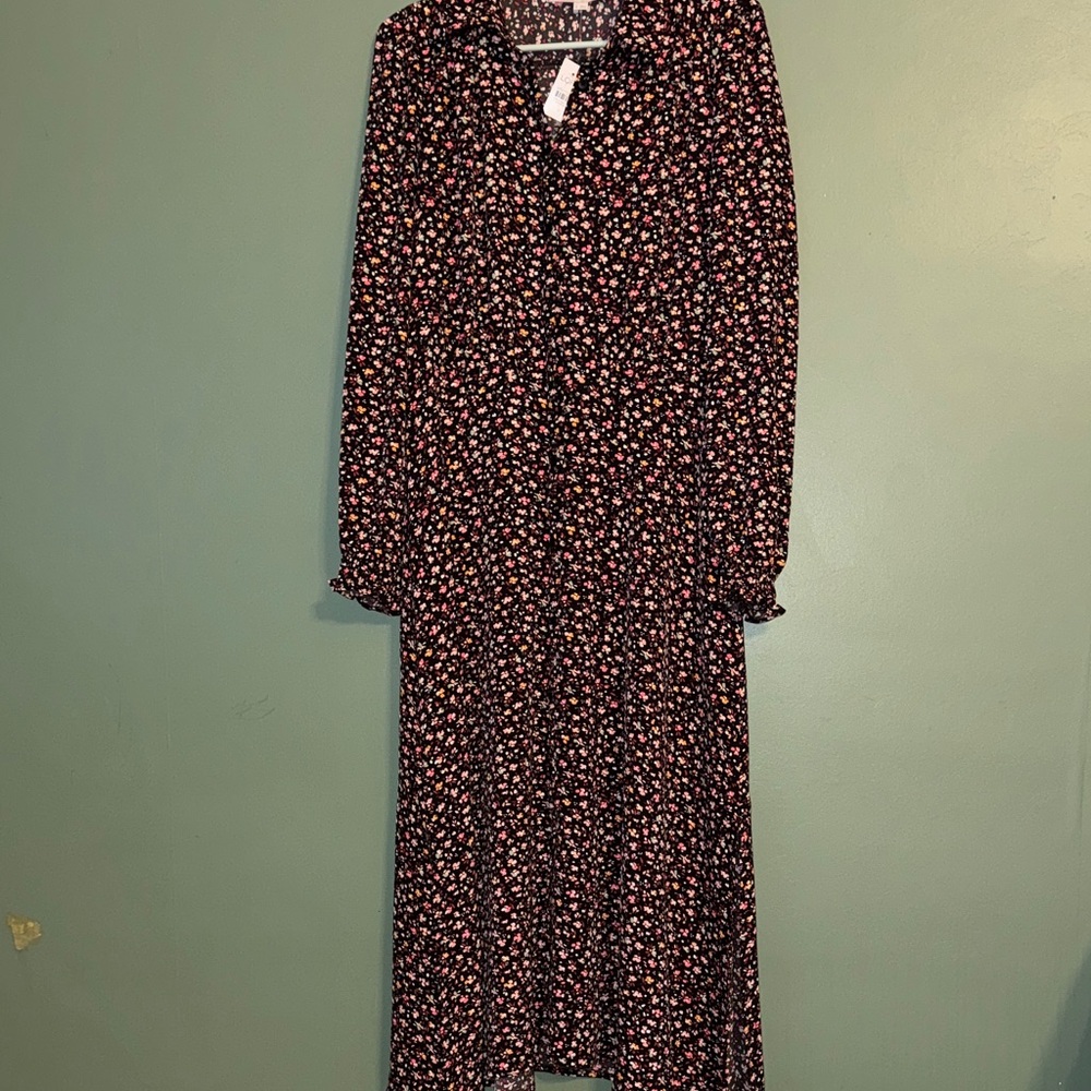 Loft NWT Floral Long Sleeve Button Down Maxi Dress 8
